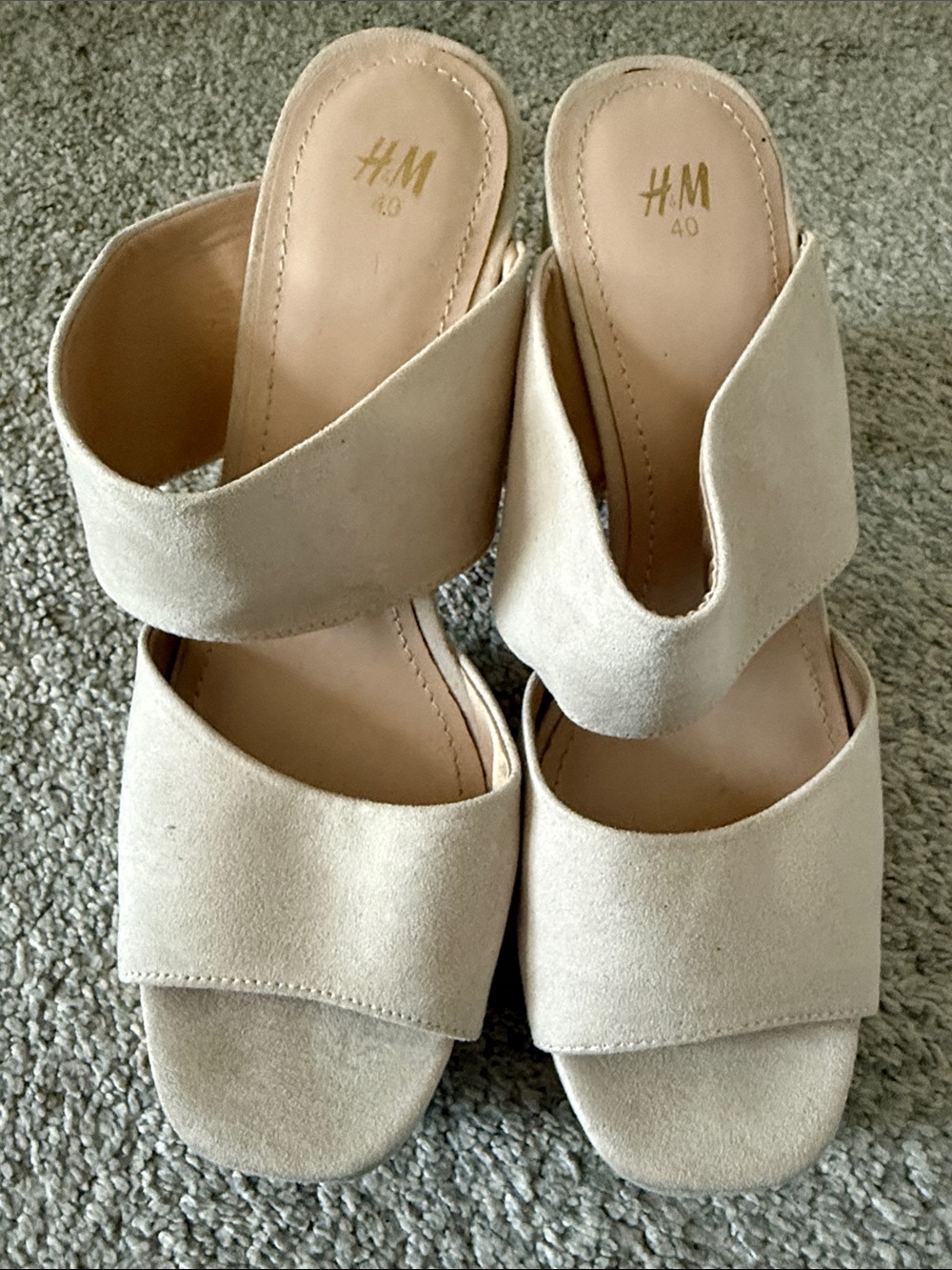 H&M Beige Suede Crossover Slide Mules